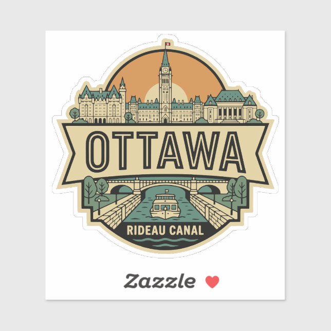 Ottawa Canada Skyline Vintage Travel Badge  Aufkleber (Blatt)