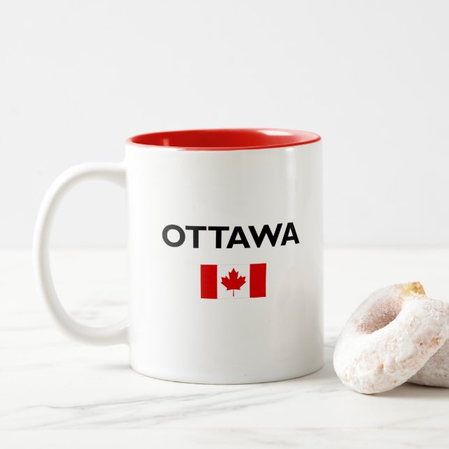 Ottawa Kanada Kanadische Flagge Licht Farbe Zweifarbige Tasse (Mit Donut)