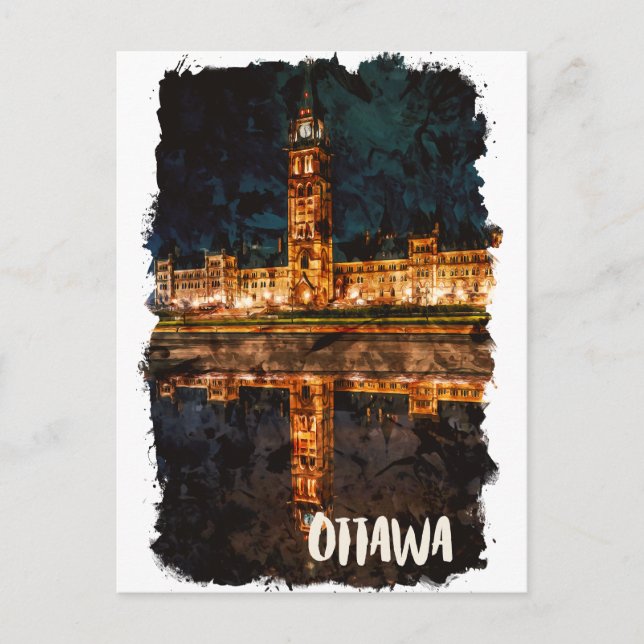 Ottawa Kanada Nachts Wasserfarbe Postkarte (Vorderseite)