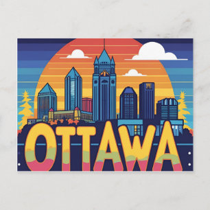 Ottawa Kanada Skyline –Kühne Retro-Sonnenuntergang Postkarte
