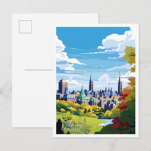 Ottawa Kanada Vintage Kunstreisebildschirmillustri Postkarte (Vorne/Hinten)