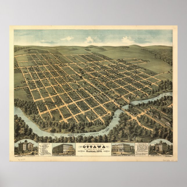 Ottawa Kansas 1872 Panoramakarte Poster (Vorne)