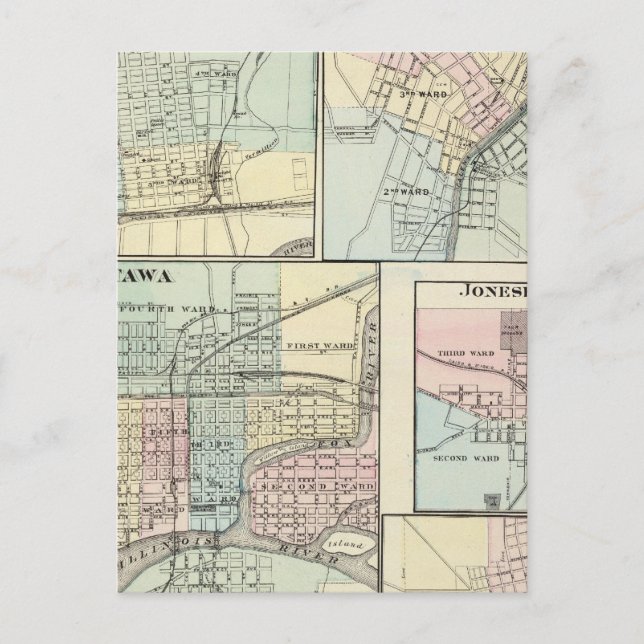 Ottawa, LaSalle, Galena, Jonesboro und Sparta Postkarte (Vorderseite)