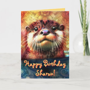 Otter Abstrakt Floral Personalisiert Geburtstag Karte