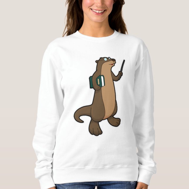 Otter als Lehrer mit Buch und Zeiger Sweatshirt (Vorderseite)
