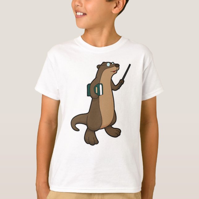 Otter als Lehrer mit Buch und Zeiger T-Shirt (Vorderseite)