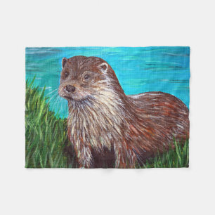 Otter an einem Fluss Malerei Fleecedecke
