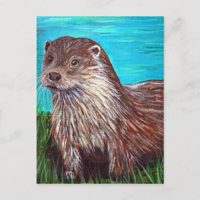 Otter an einem Fluss Malerei Postkarte (Vorderseite)