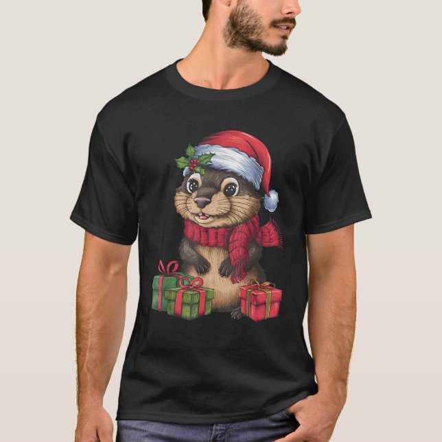 Otter Animal Xmas Feiertag Weihnachten Weihnachten T-Shirt (Vorderseite)