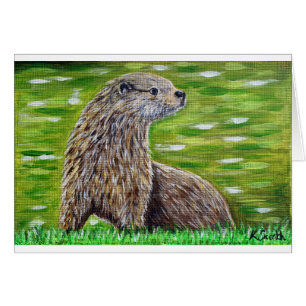 Otter auf der Bank Malerei Grußkarte