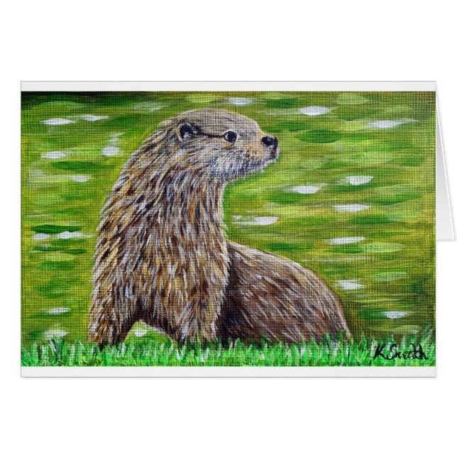 Otter auf der Bank Malerei Grußkarte (Vorderseite (Horizontal))