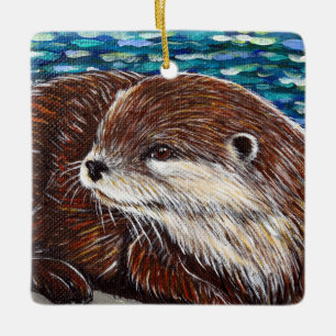 Otter auf einer Rockmalerei Keramikornament