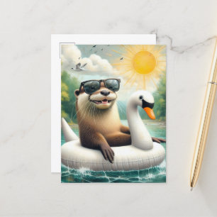 Otter auf einer Swan Float Postkarte