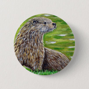 Otter auf einer Ufermalerei Button