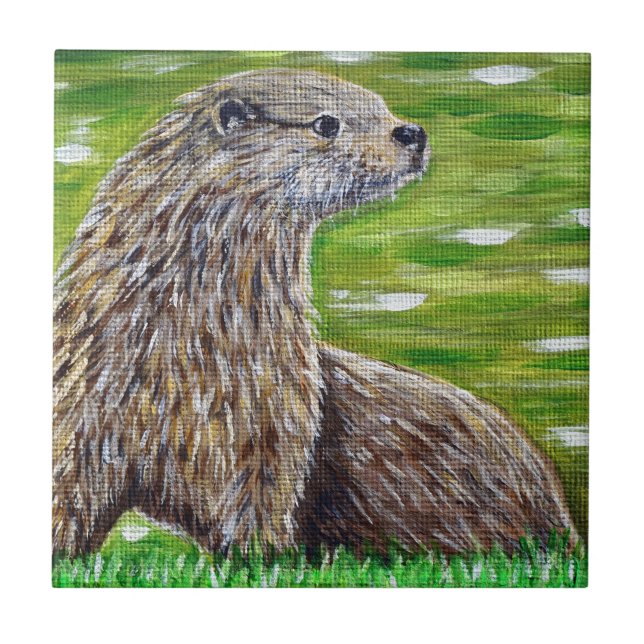 Otter auf einer Ufermalerei Fliese (Vorderseite)
