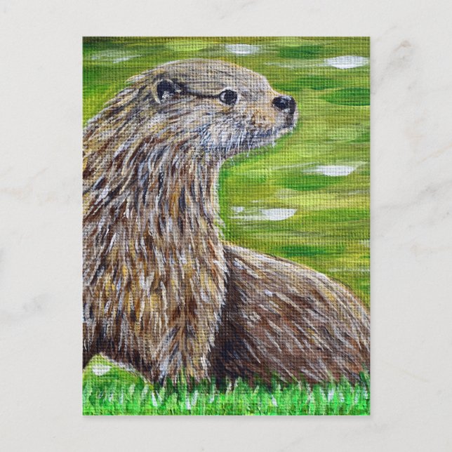 Otter auf einer Ufermalerei Postkarte (Vorderseite)