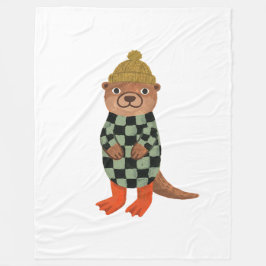 Otter-Beanie-Decke – Schwarz-Weiß-Schachbrett Fleecedecke