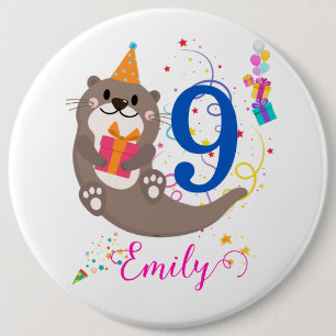 Otter Birthday Girl Party Bunte Balloons Thema Button