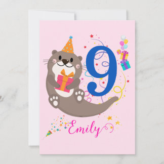 Otter Birthday Girl Party Bunte Balloons Thema Einladung