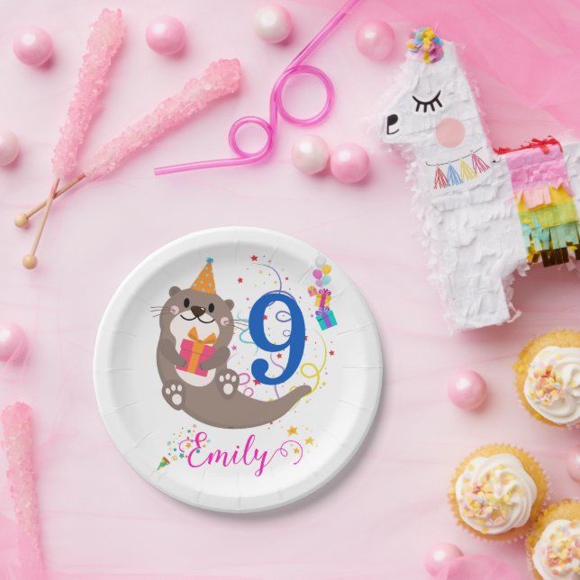 Otter Birthday Girl Party Bunte Balloons Thema Pappteller (Party)