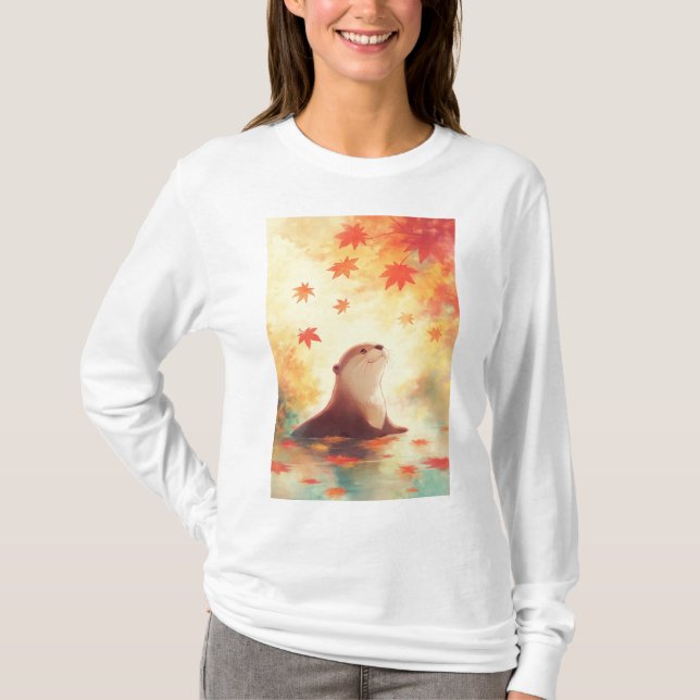 Otter Blick unter Fallende Blätter T-Shirt (Vorderseite)