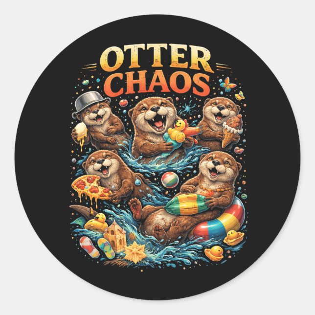 Otter-Chaos Runder Aufkleber (Vorderseite)