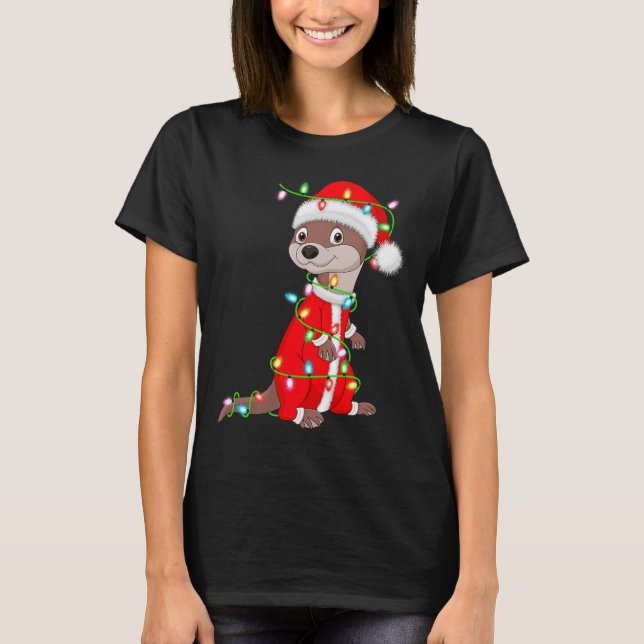 Otter Christmas Lights Santa Costume Cute Animal X T-Shirt (Vorderseite)