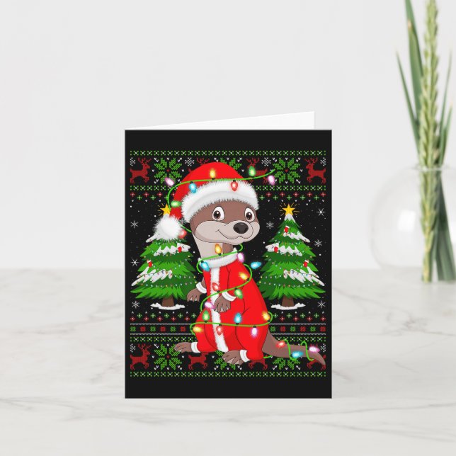 Otter Christmas Lights Santa Costume Ugly Xmas Swe Karte (Vorderseite)
