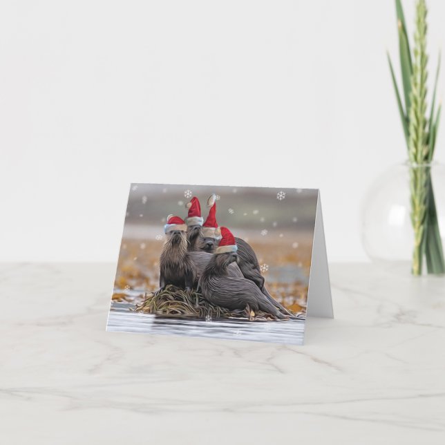 Otter Christmas Party Feiertagskarte (Vorderseite)