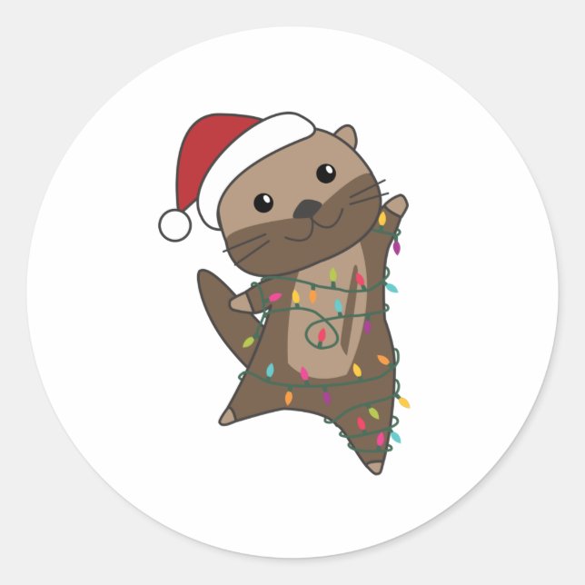 Otter Christmas Snow Winter Animals Otter Runder Aufkleber (Vorderseite)