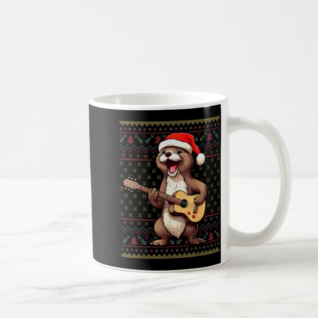 Otter Christmas Ugly Shirts Otter Playing Guitar X Kaffeetasse (Rechts)