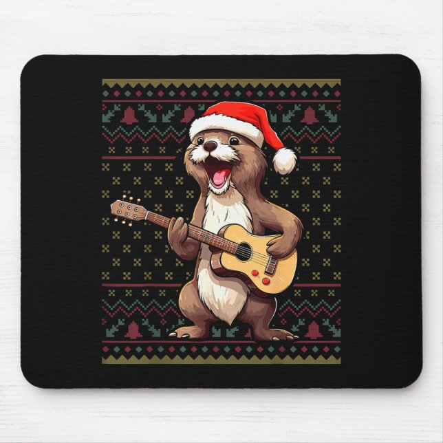 Otter Christmas Ugly Shirts Otter Playing Guitar X Mousepad (Vorne)