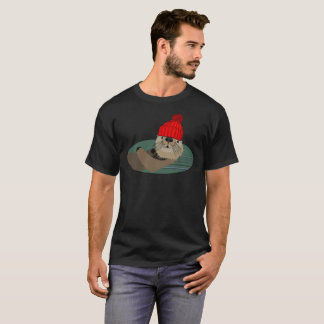 Otter, der ein Beanie-Strumpf-Hut-Shirt trägt T-Shirt