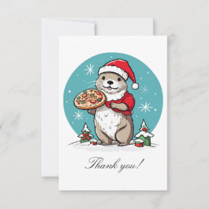 Otter, der Weihnachtspizza isst Dankeskarte