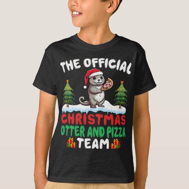 Otter Eating Zza Santa Hat Xmas Light Christmas T  T-Shirt (Vorderseite)
