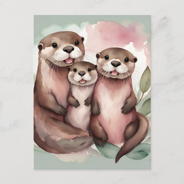 Otter-Eltern und Kind  Postkarte (Vorderseite)