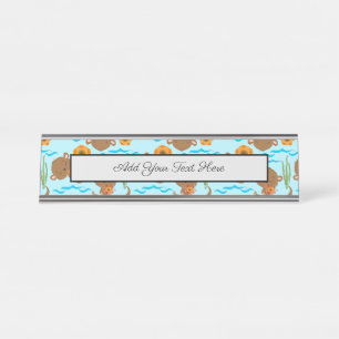 Otter-Familie Orange Blumen Florale Wasser-Tiere Schreibtischnamensplakette