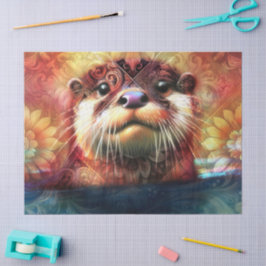 Otter Floral Aquamarin Orange Otters Decoupage Seidenpapier