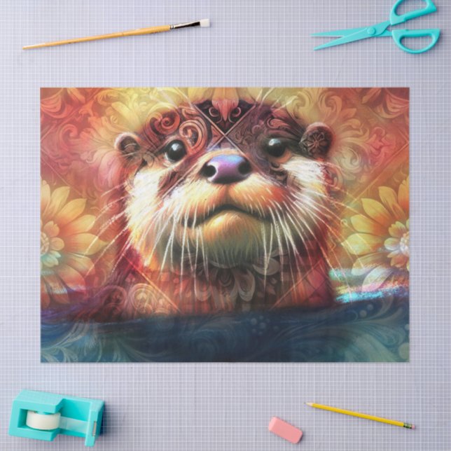Otter Floral Aquamarin Orange Otters Decoupage Seidenpapier (Basteln)