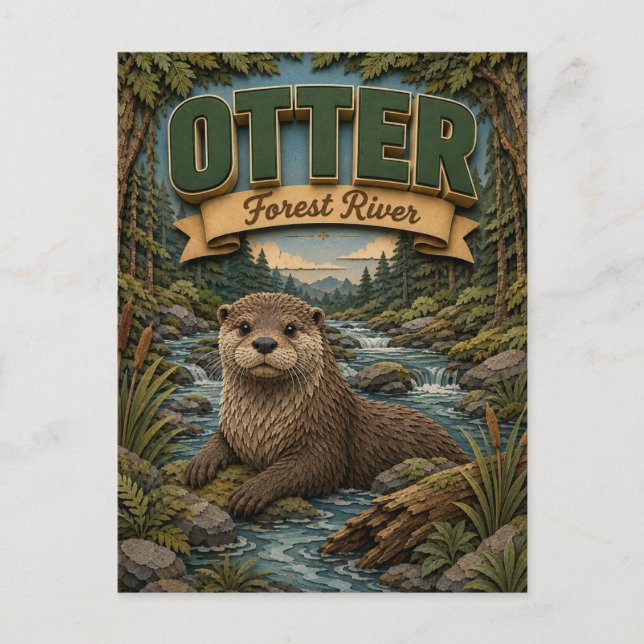 Otter Forest Fluss POPCUT Postkarte (Vorderseite)