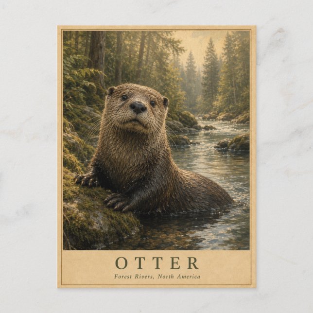 Otter Forest Rivers VINTAGE Postkarte (Vorderseite)