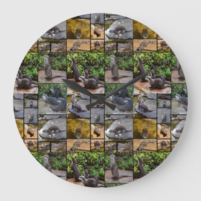 Otter Foto Collage, große runde Wand Uhr. Wanduhr (Vorderseite)