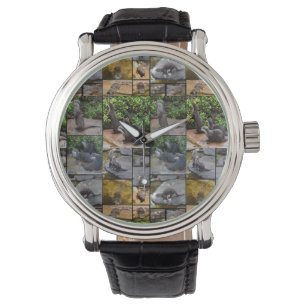 Otter Foto Collage, Mens Leather Big Face Watch Armbanduhr