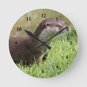Otter Grass Wildlife Photo Runde Wanduhr