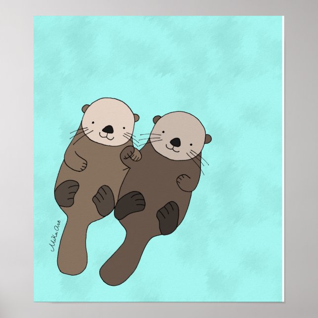 Otter Holding Hand drucken Niedliche optische Kuns Poster (Vorne)