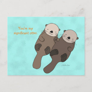 Otter Holding Hand Postcard Niedlich Otter Couple Postkarte