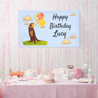 Otter Holding Party Balloons Banner