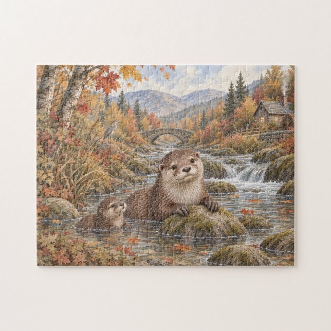 Otter im Herbststrom Puzzle (Horizontal)