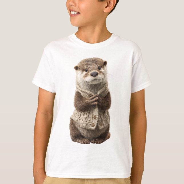 Otter im Kabelstrickpullover Kinder T-Shirt (Vorderseite)