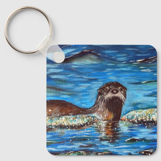 Otter im Waves Painting Schlüsselanhänger (Vorderseite)